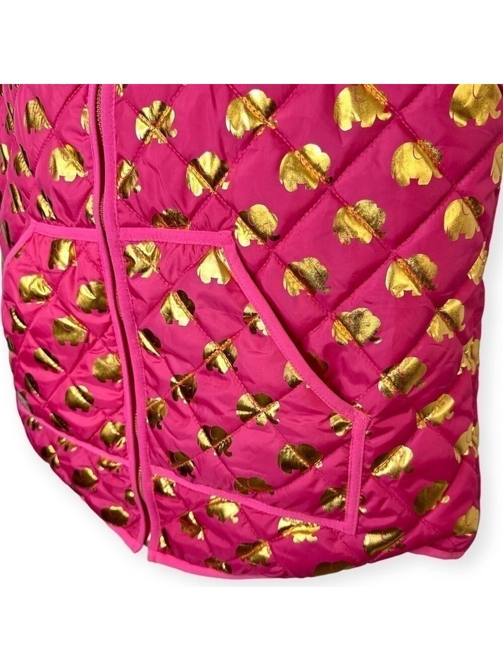 Simply Southern Gold Elephant Quilted Puffer Vest Pink XL - Picture 4 of 7